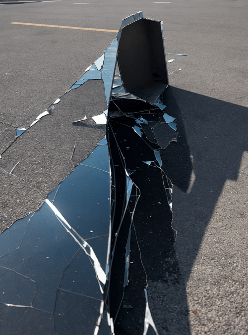 mirror, asphalt, shards
