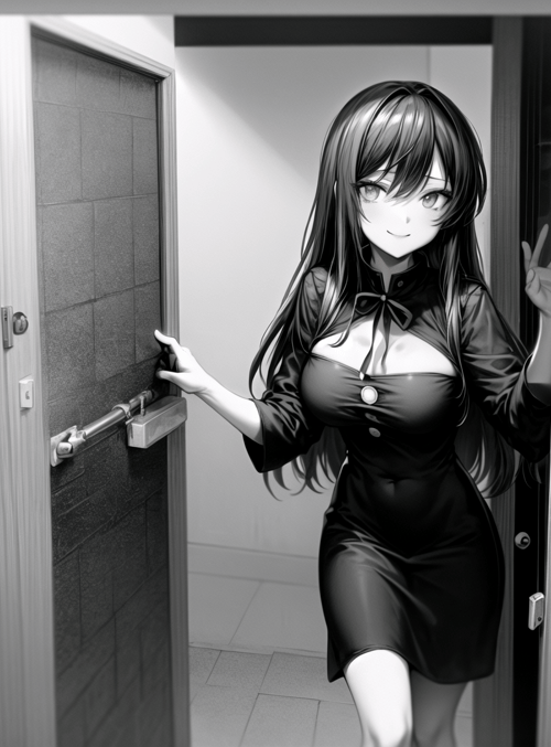 anime girl, woman, door