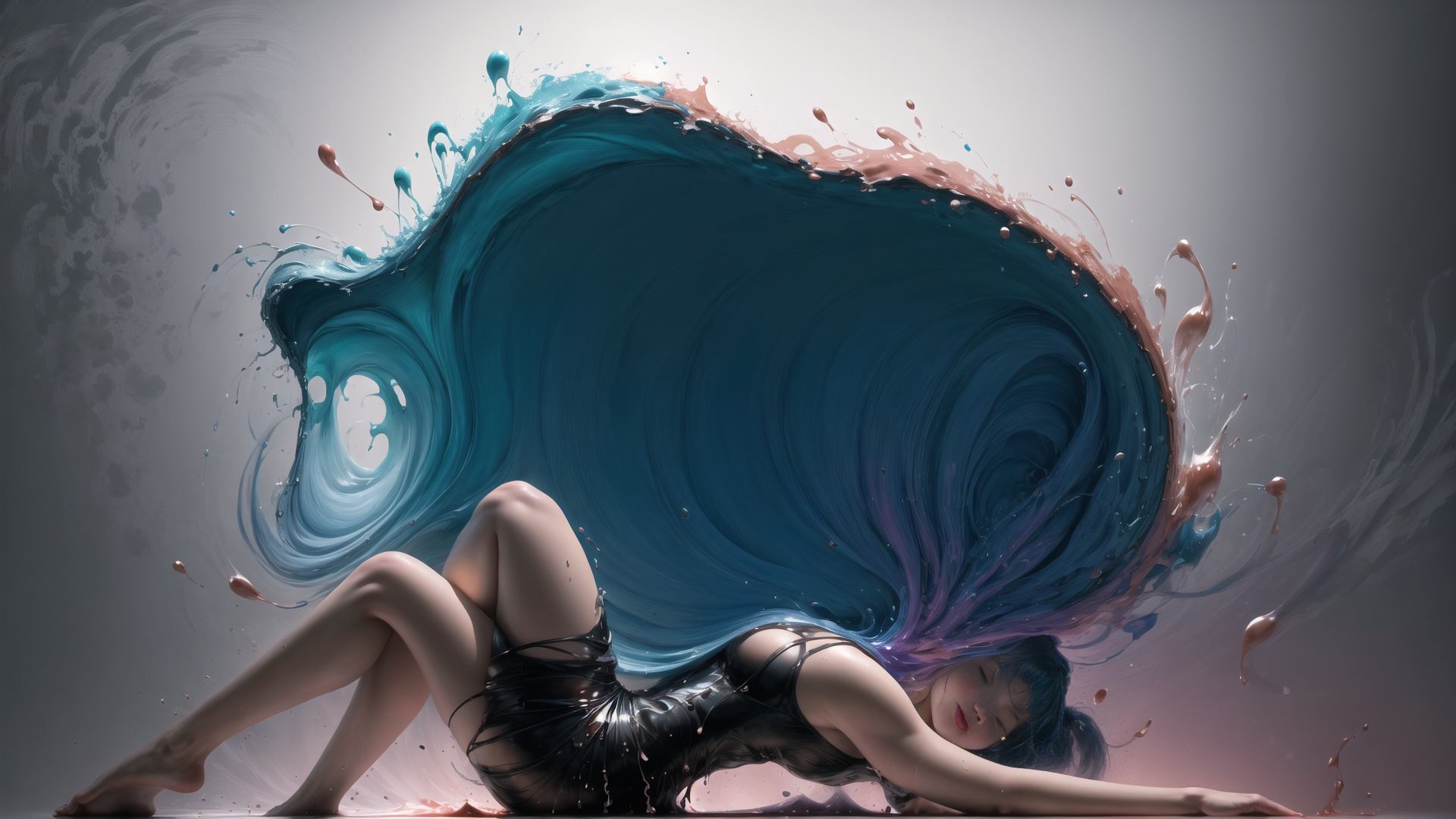 AI generated wallpaper featuring woman, wave, paint