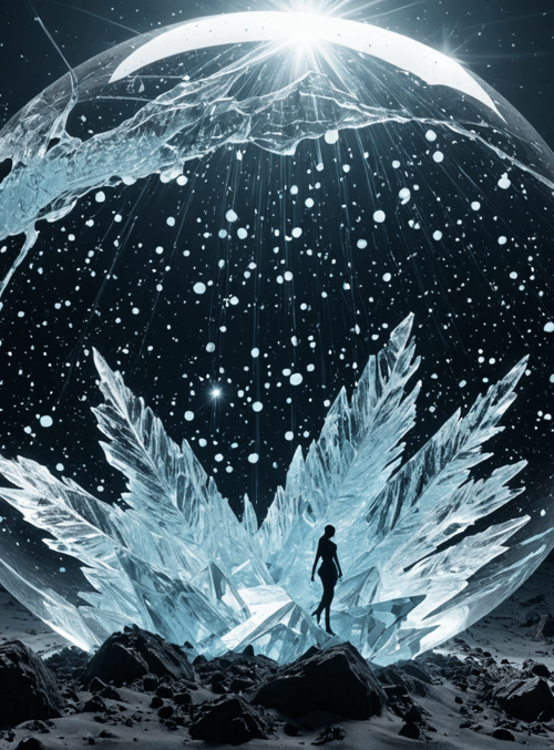 crystal globe, silhouette, ice feather