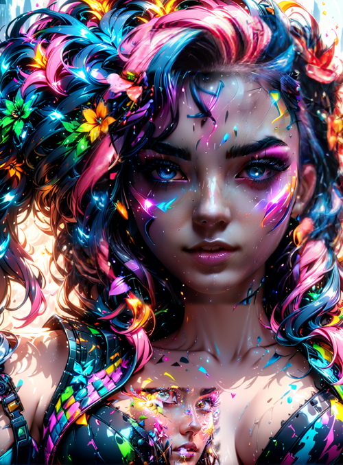 woman, neon, city