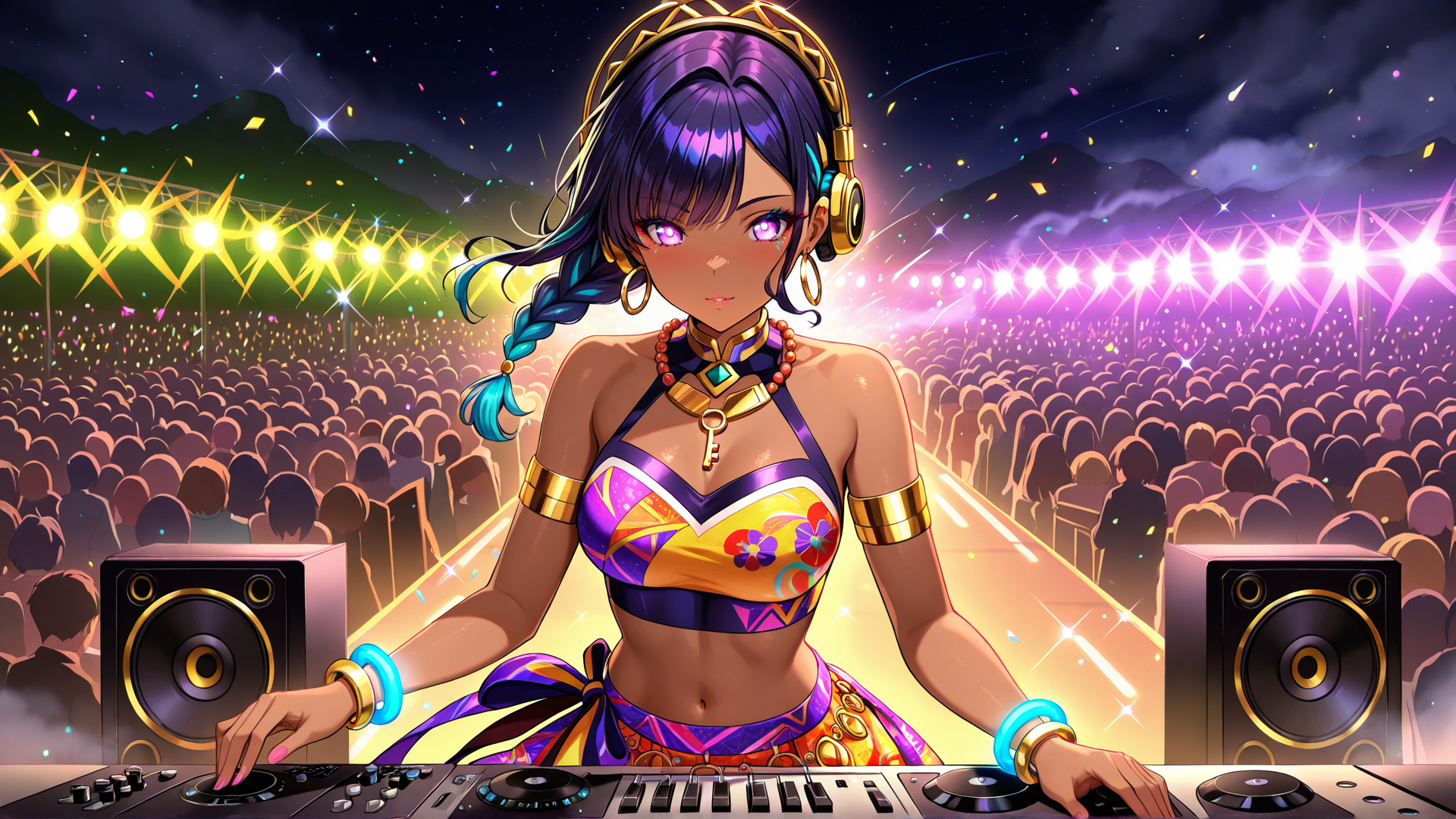 AI generated wallpaper featuring dj, woman, crowd