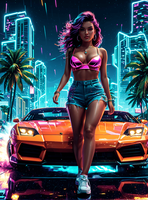 woman, car, city