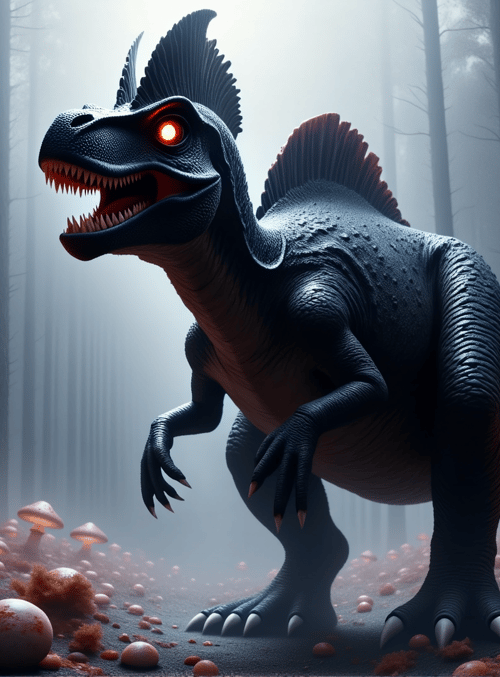 dinosaur, mushroom, forest, spine, giant, fungal, creature, glowing, fungi, dino