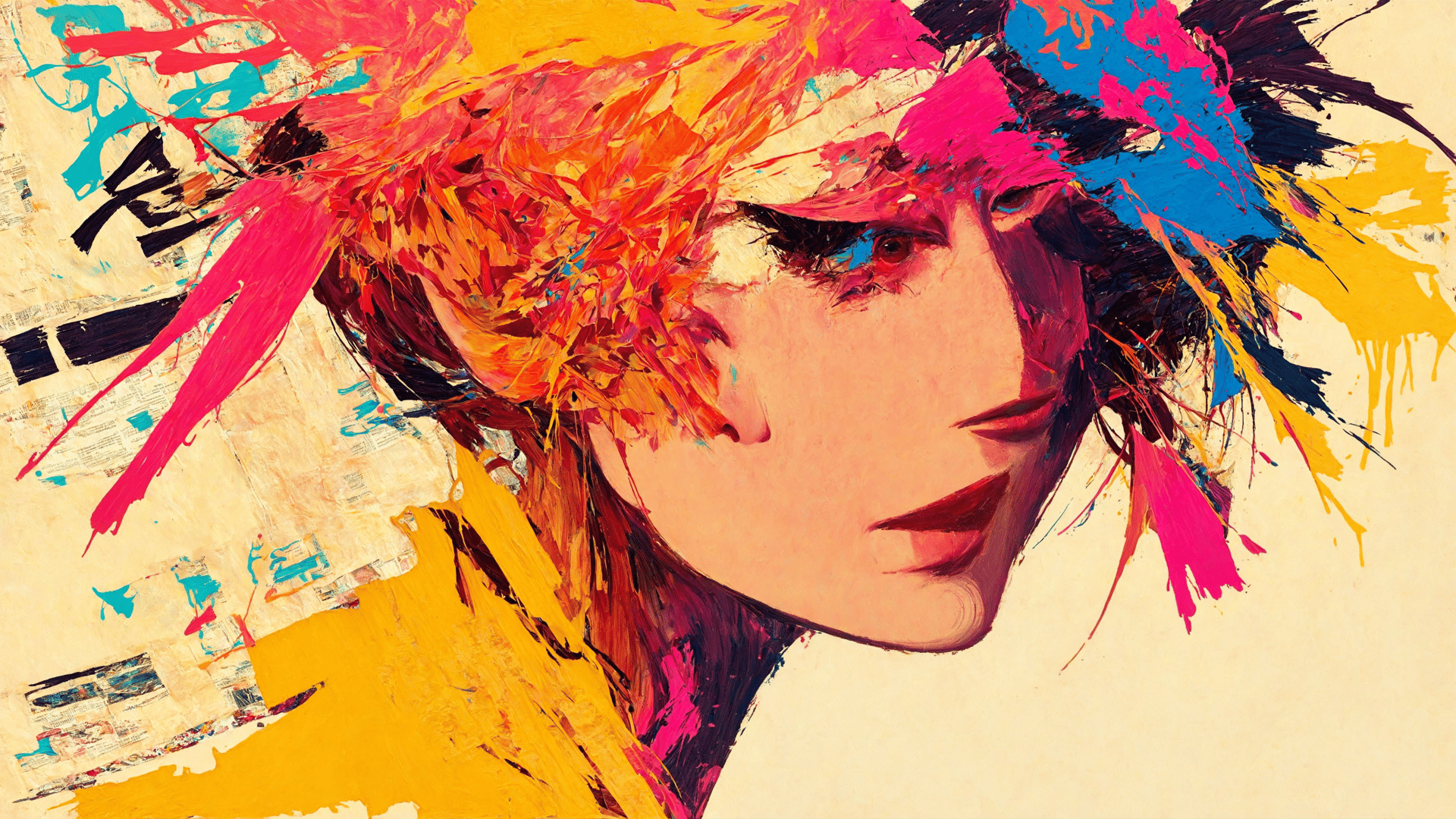 AI generated wallpaper featuring woman, painting, abstract, portrait, art