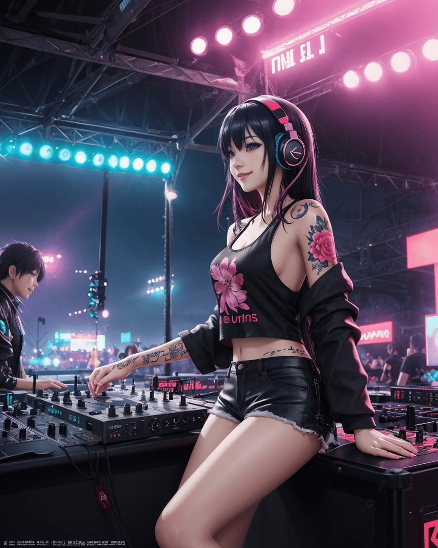 AI generated wallpaper featuring dj, woman, music