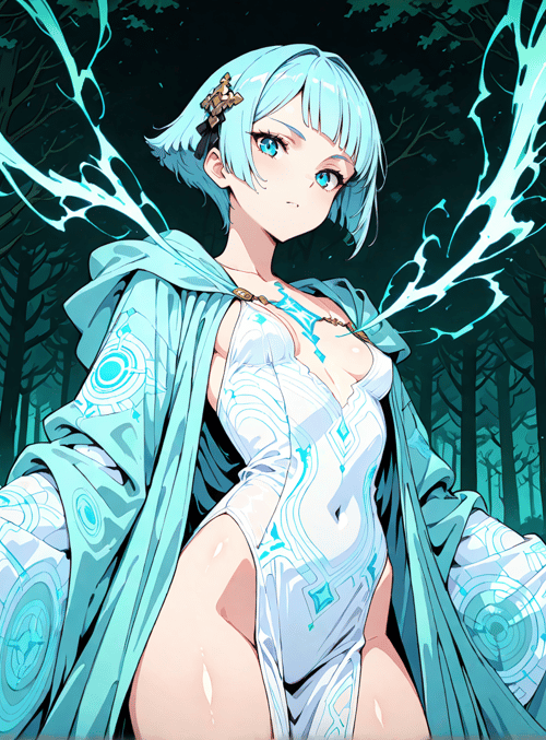 girl, elf, mage, forest, magic