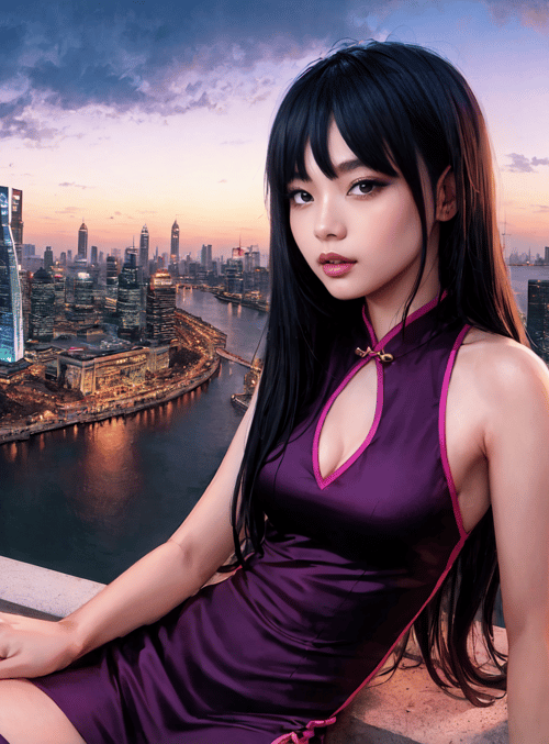 woman, cityscape, yellow river