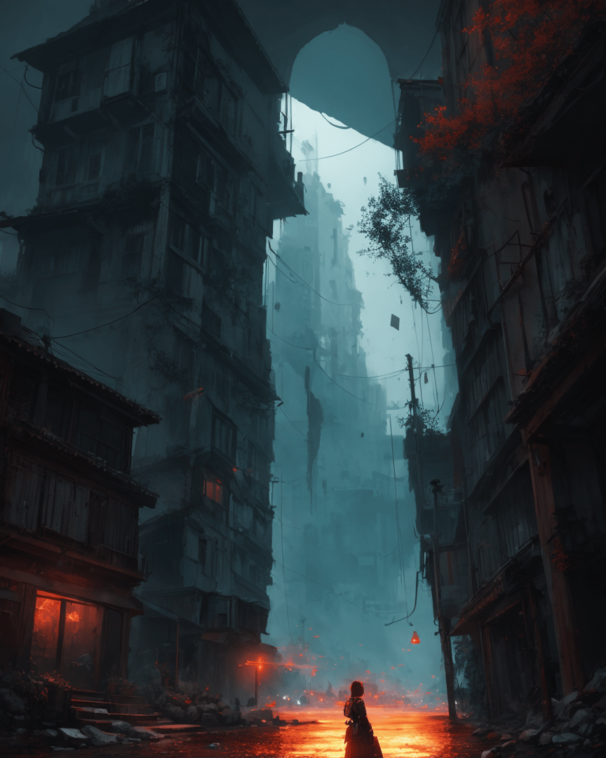 AI generated wallpaper featuring city, person, sky