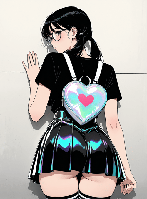 girl, back, skirt, bag, glasses, hair
