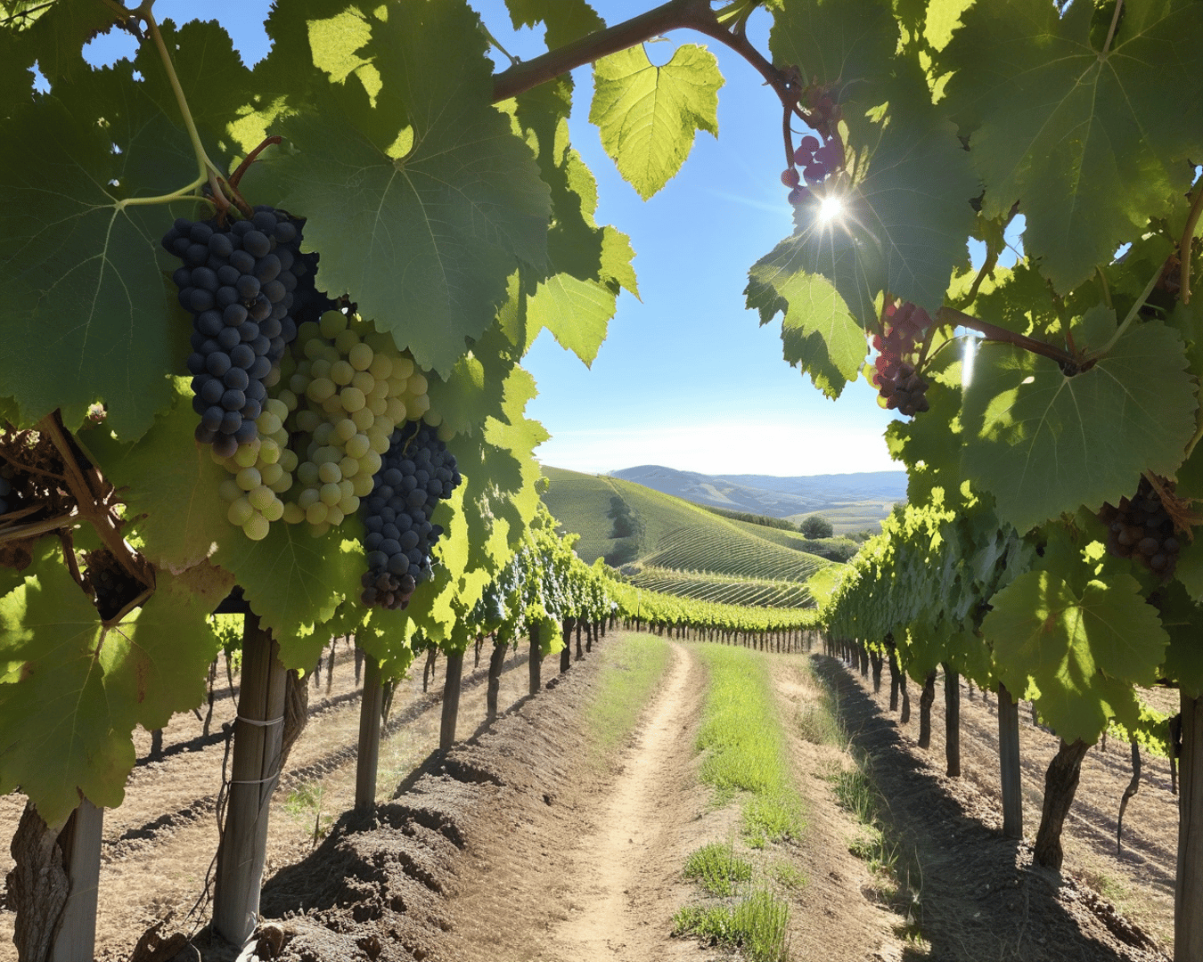 AI generated wallpaper featuring grapes, vineyard, landscape