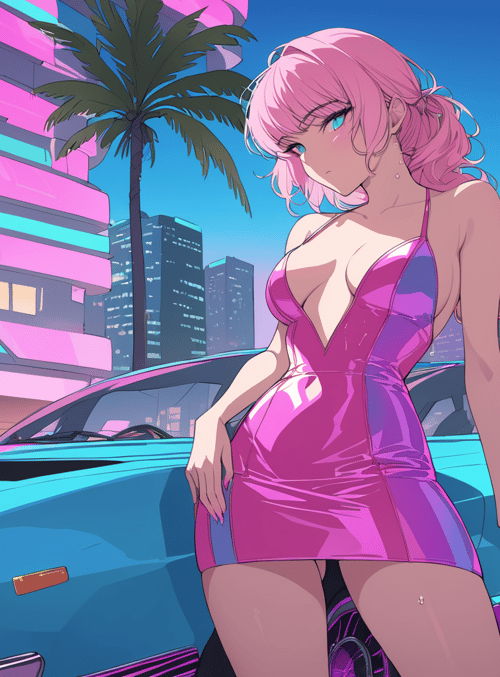 woman, car, city