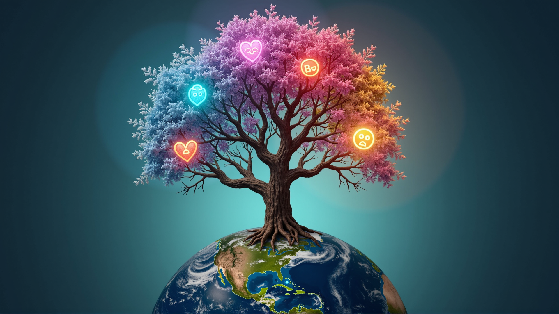 AI generated wallpaper featuring tree, earth, emoji