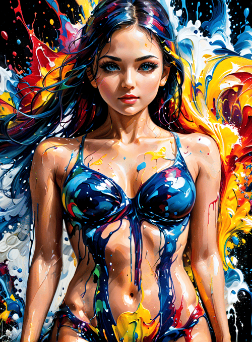 woman, paint, bikini, splatter