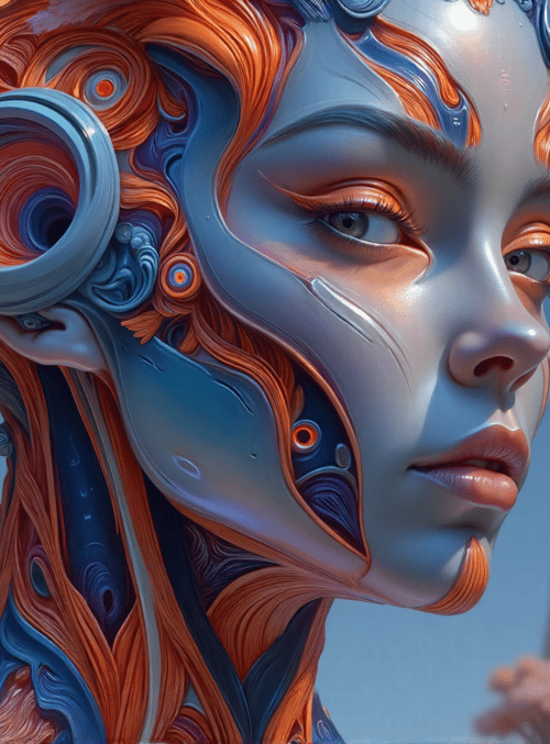 cybernetic, woman, tree, nature, art