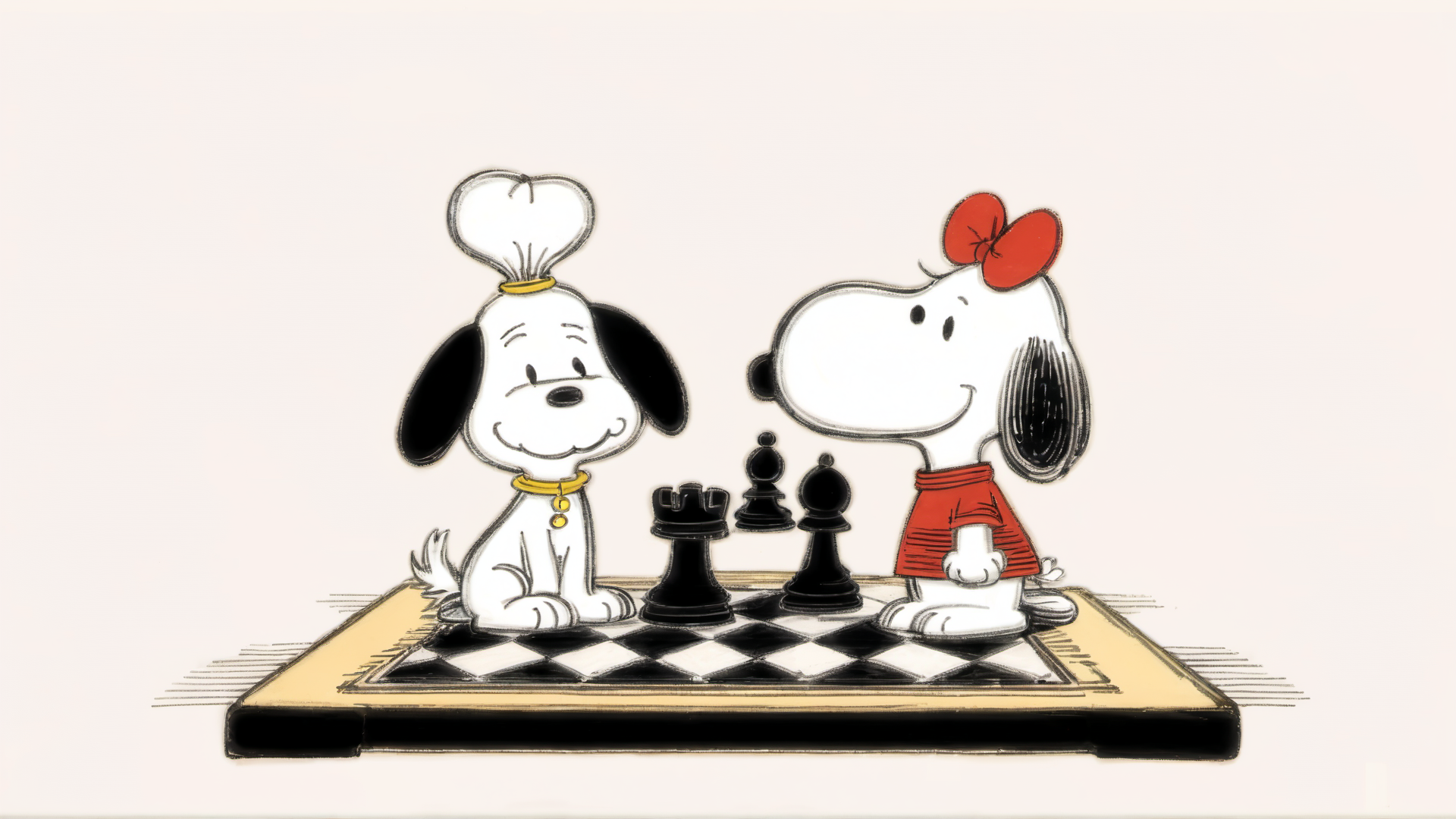 AI generated wallpaper featuring snoopy, charlie brown, chess