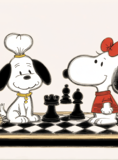 snoopy, charlie brown, chess