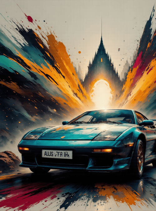 car, cathedral, splatter, rocks, road