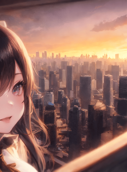 girl, cityscape, window