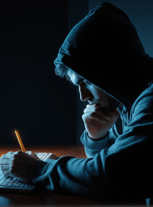hacker, computer, pen