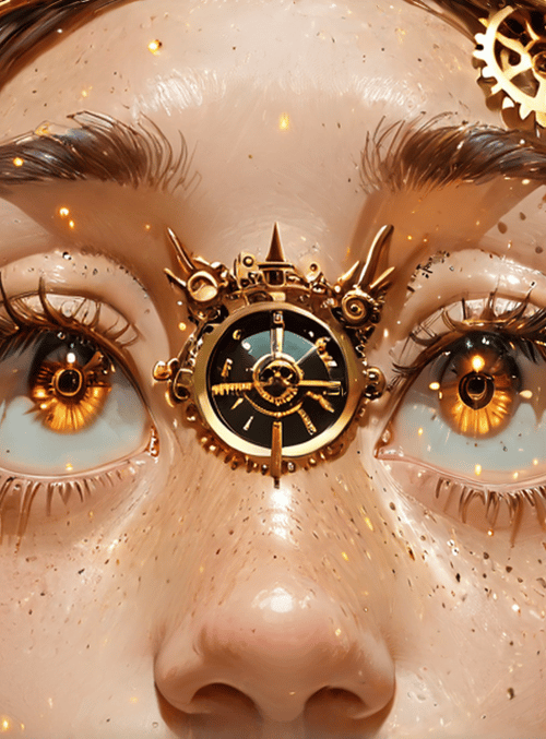 face, clock, gears, eyes, watch, mechanism, steampunk, clockwork, ornament, clock face