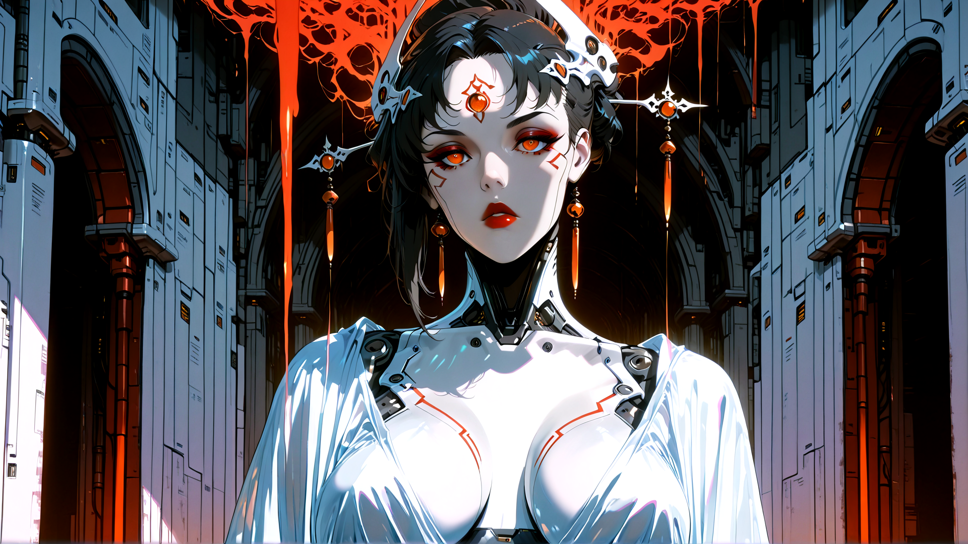 AI generated wallpaper featuring cyborg, woman, robot, goddess, anime