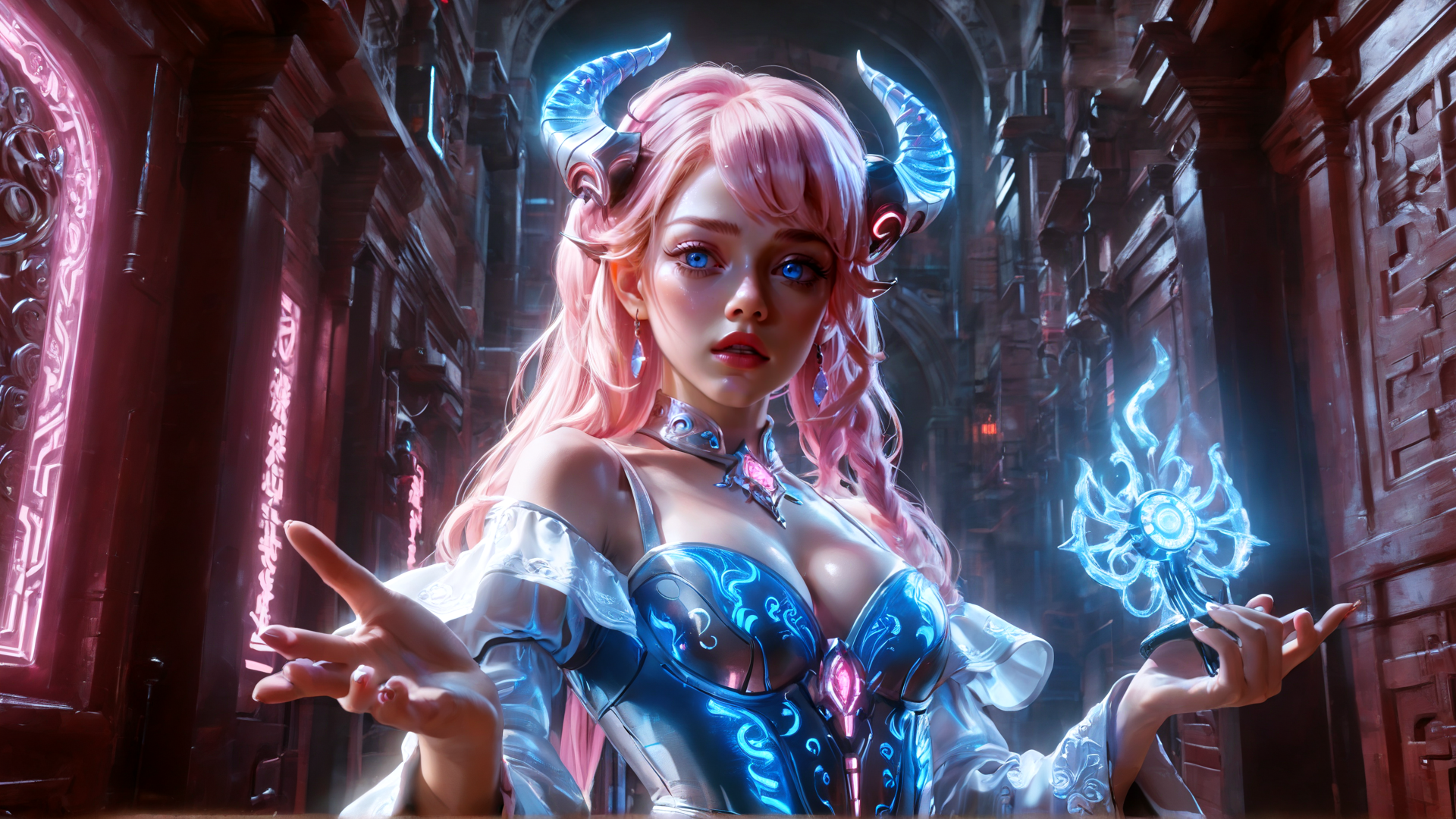 AI generated wallpaper featuring woman, angel, demon, goddess, sorceress, mage, fairy, warrior, healer, nymph