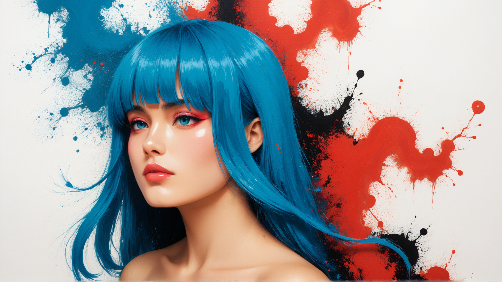 AI generated wallpaper featuring woman, hair, portrait, art