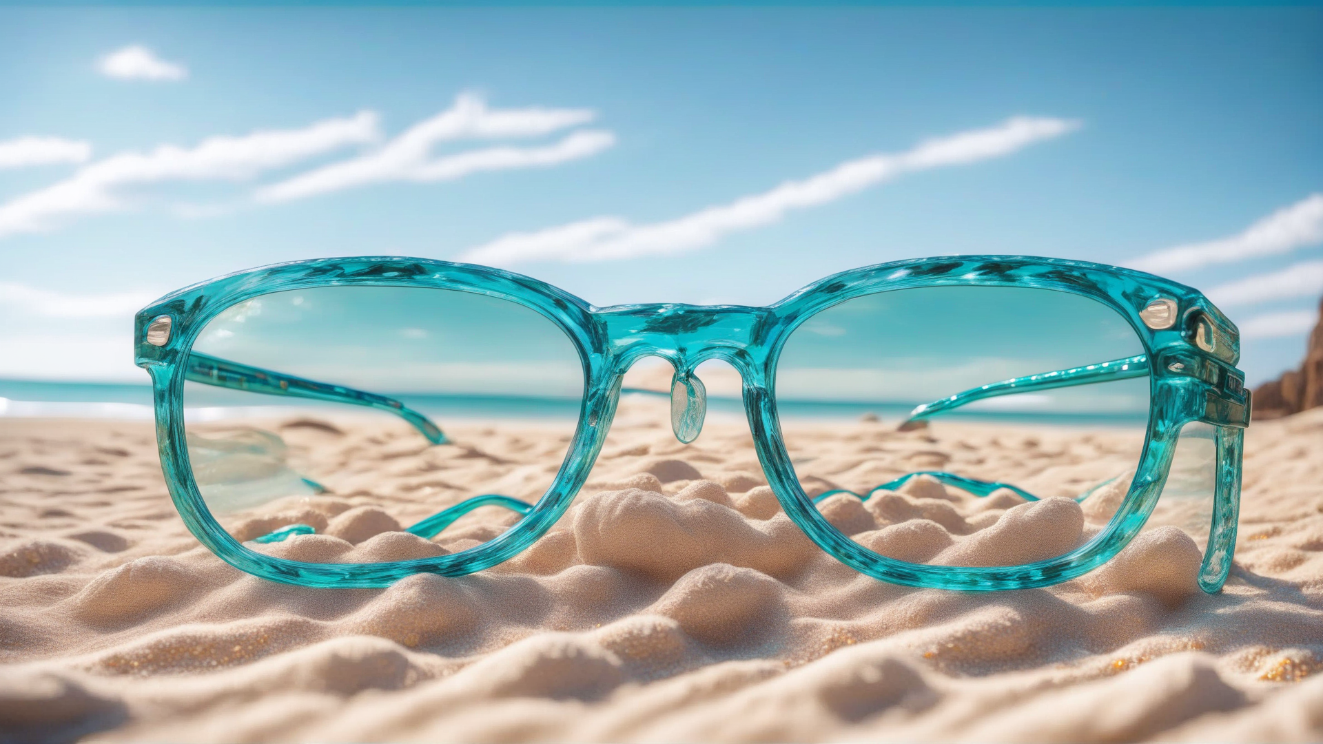 AI generated wallpaper featuring glasses, beach, sand