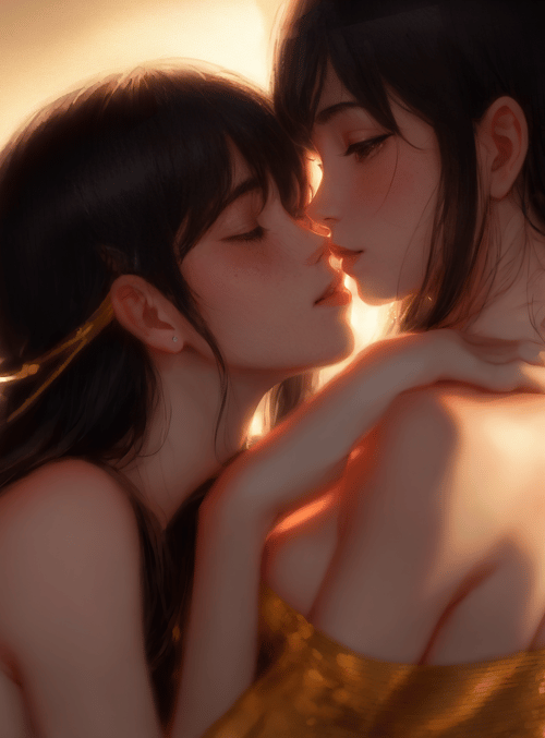 women, kiss, headphones