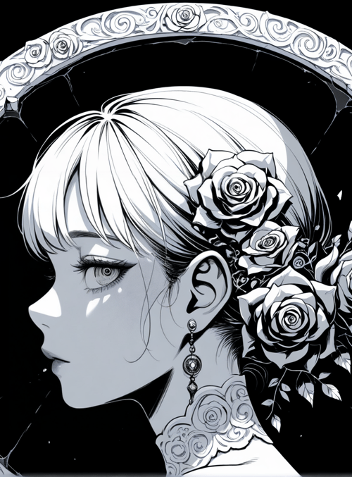 woman, roses, frame