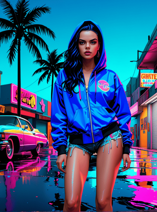 woman, car, street
