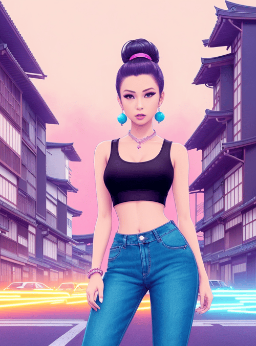 woman, street, building