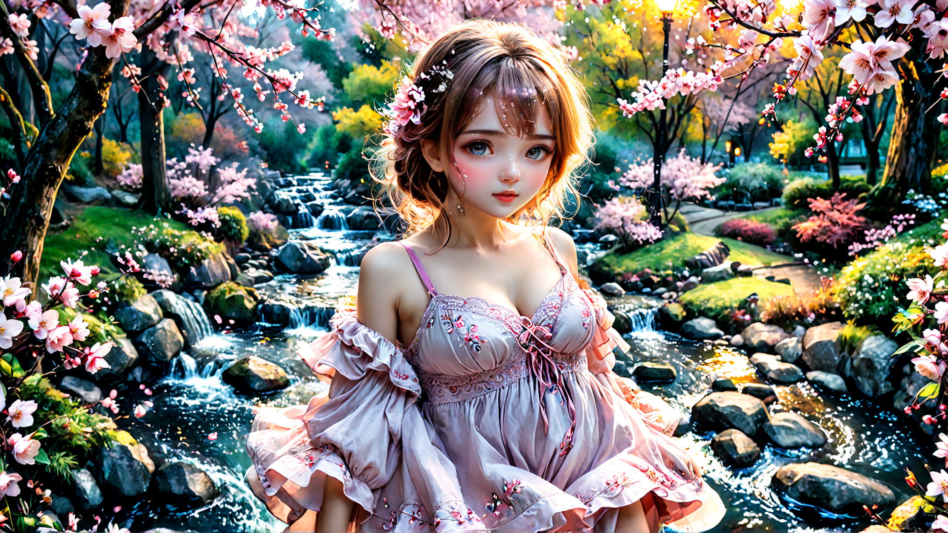 AI generated wallpaper featuring girl, nature, spring