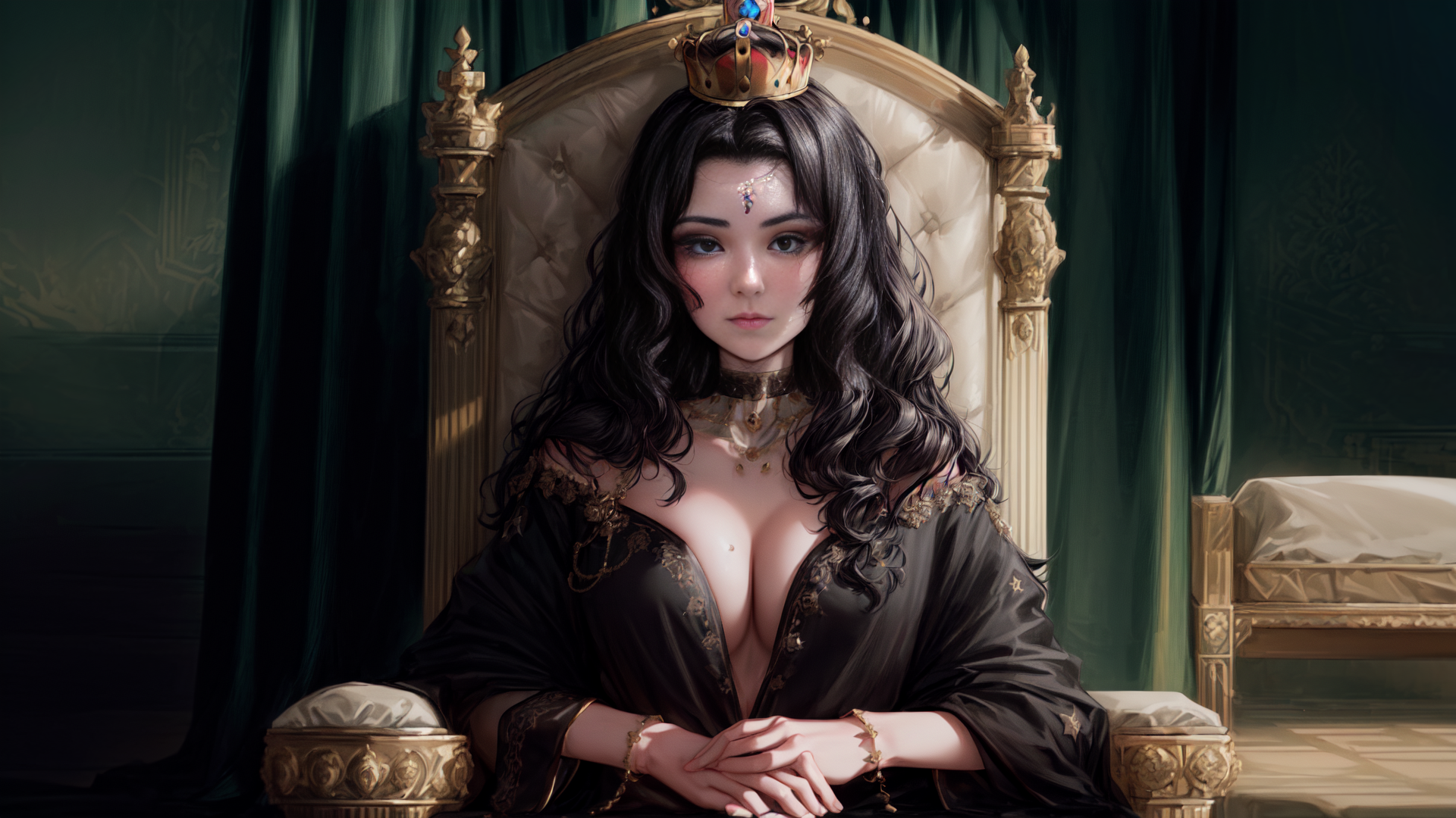 AI generated wallpaper featuring queen, woman, throne