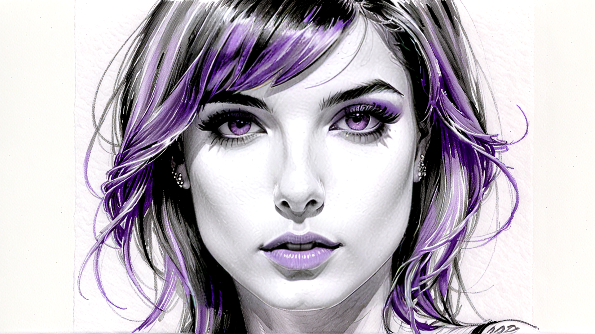 AI generated wallpaper featuring woman, hair, face