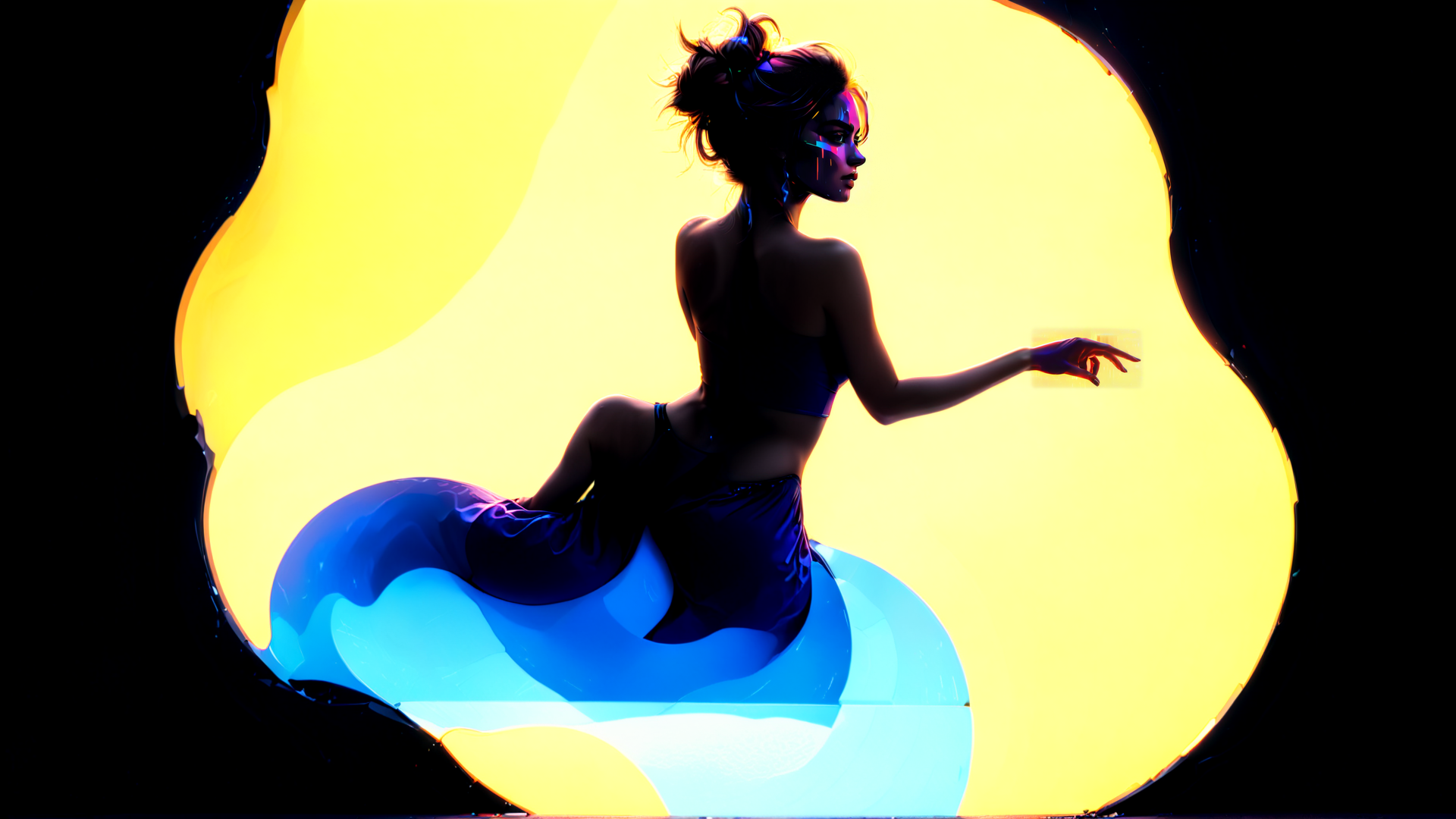 AI generated wallpaper featuring woman, mermaid, silhouette