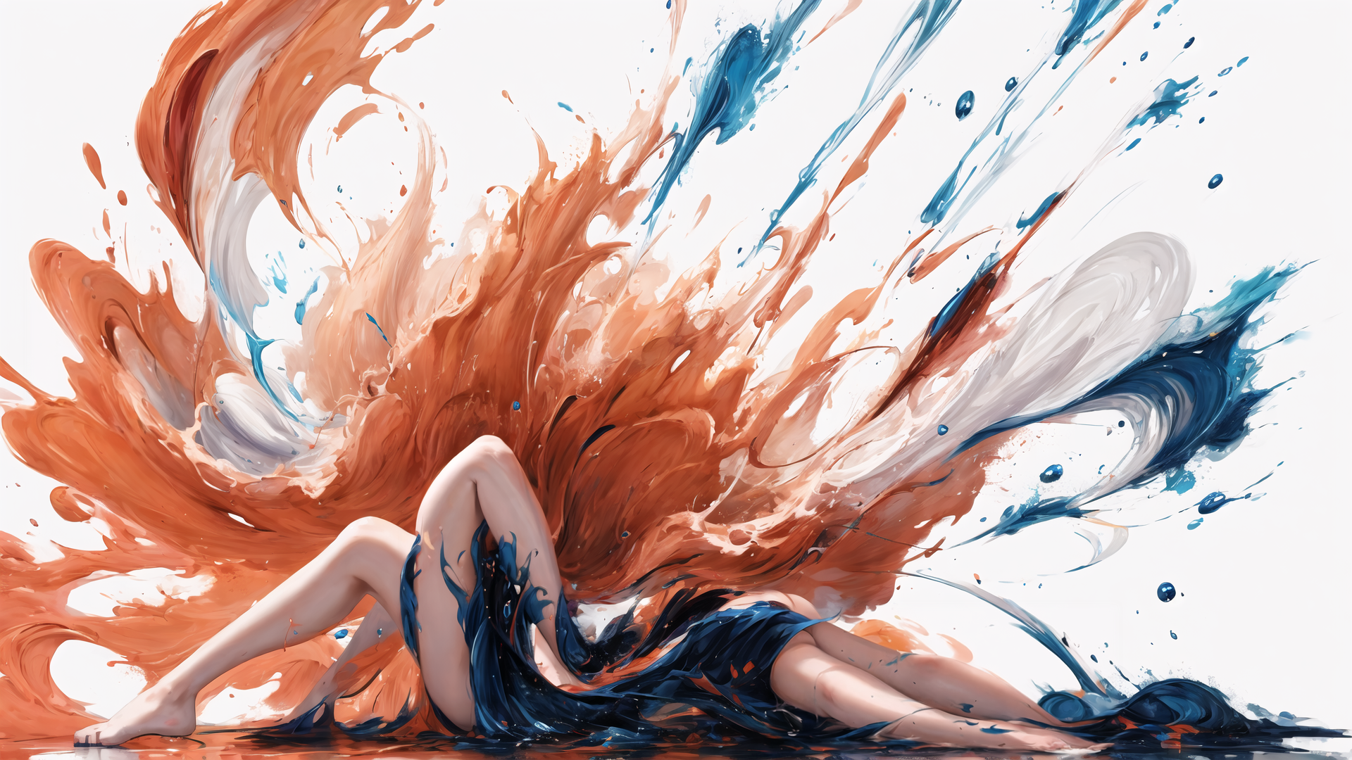 AI generated wallpaper featuring woman, paint, splash