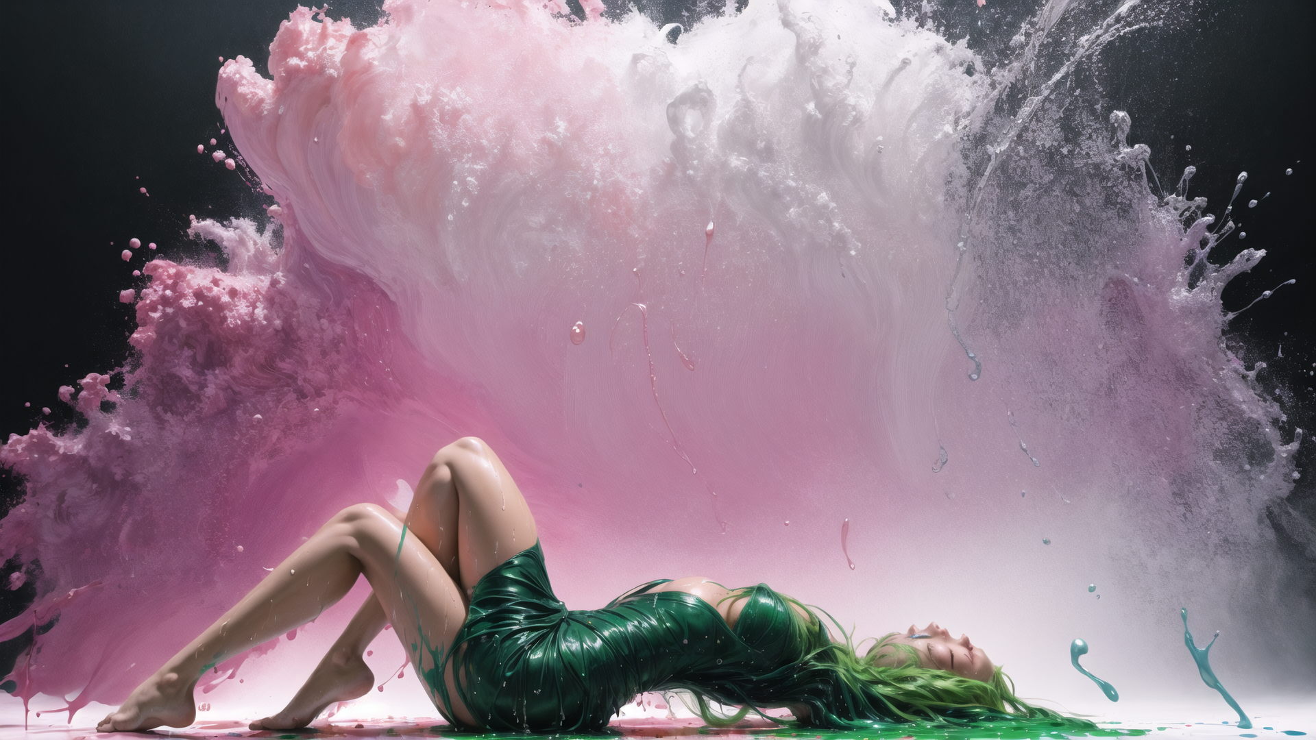 AI generated wallpaper featuring woman, paint, sauce