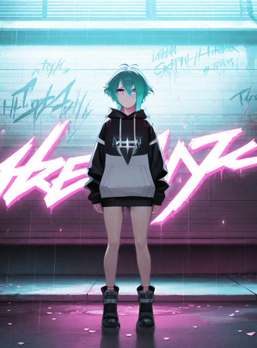 anime girl, graffiti, neon sign