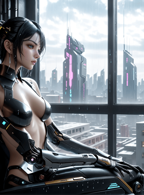 cyborg, woman, chair