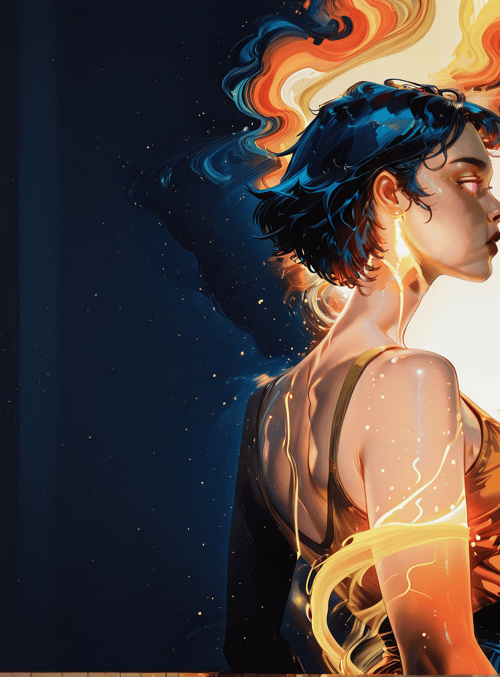 woman, abstract, light, energy, fire, surreal