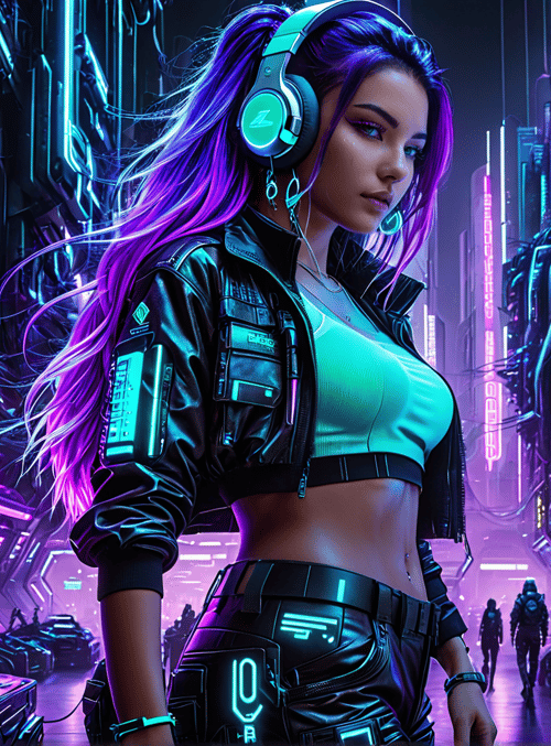 cyberpunk girl, neon city