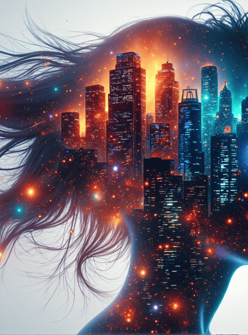 woman, cityscape, hair