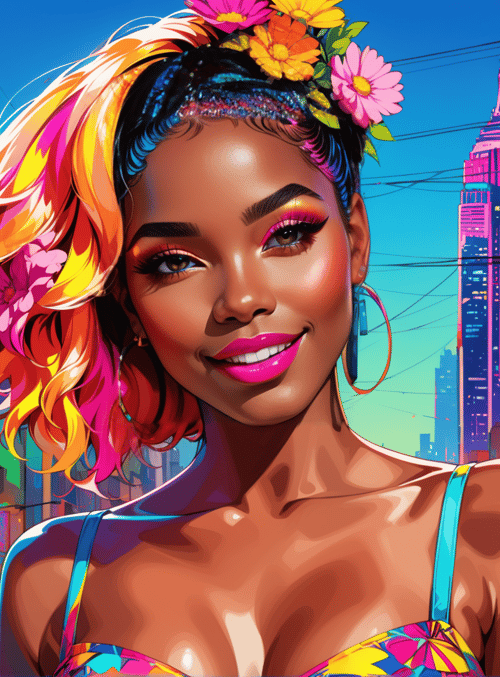woman, cityscape, flowers