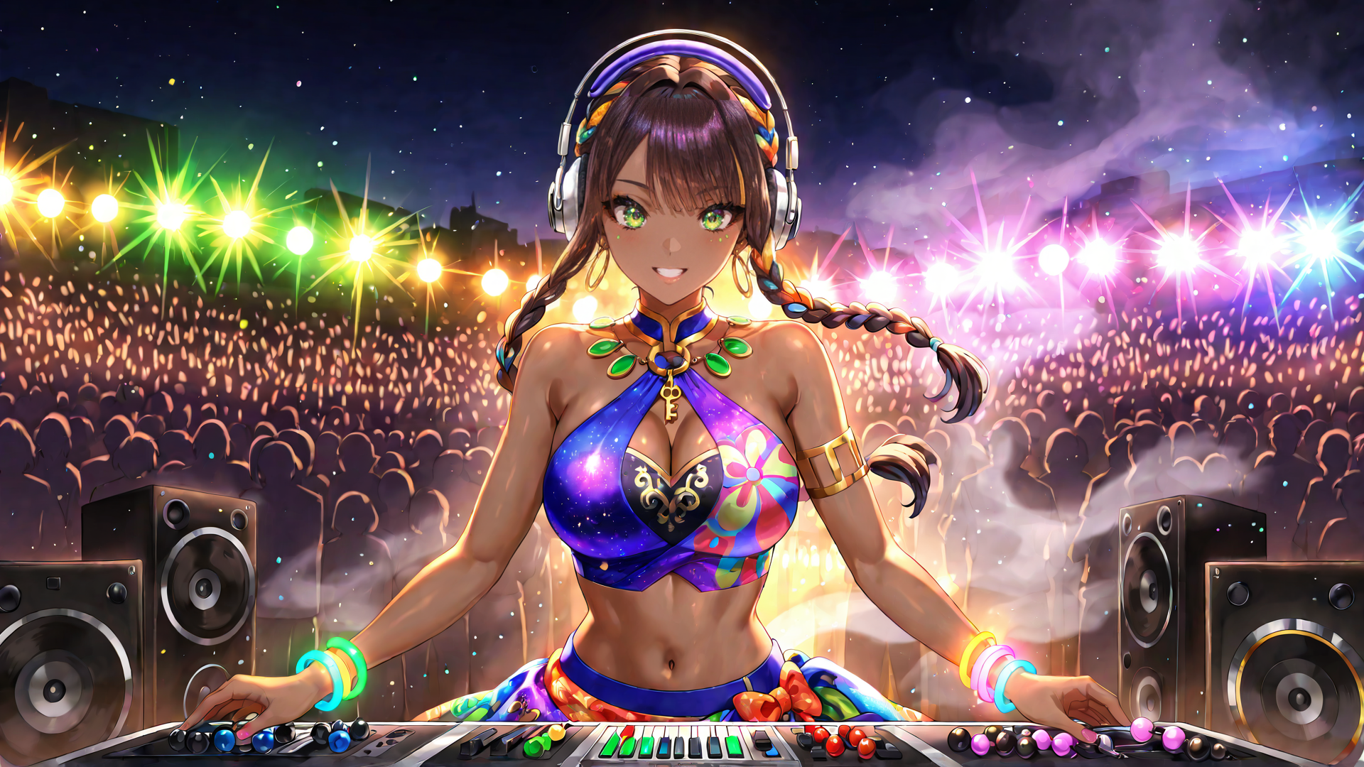 AI generated wallpaper featuring dj, anime, woman