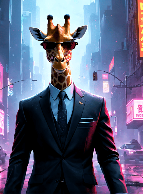 giraffe, suits, city