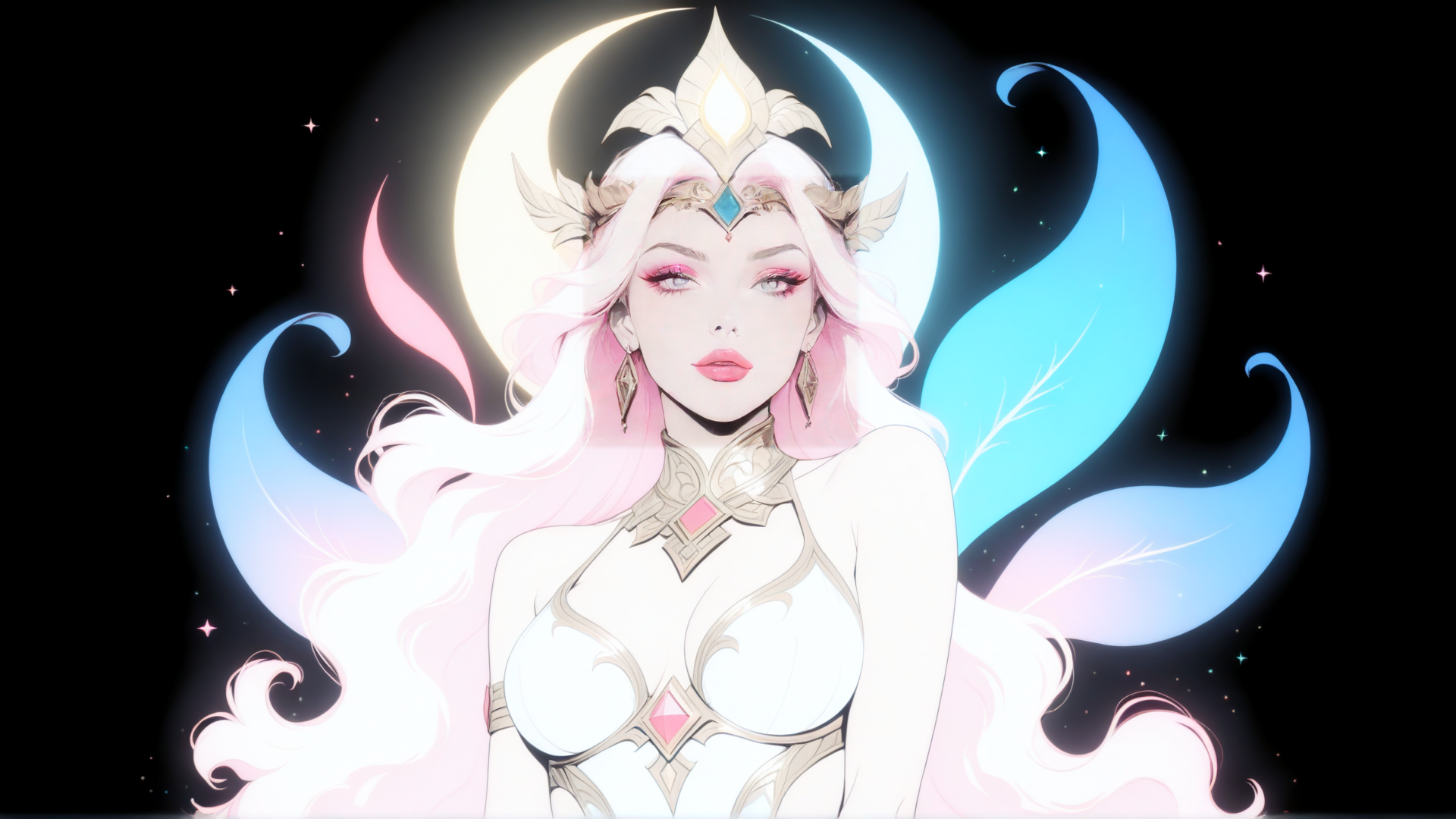 AI generated wallpaper featuring goddess, lunar, fairy