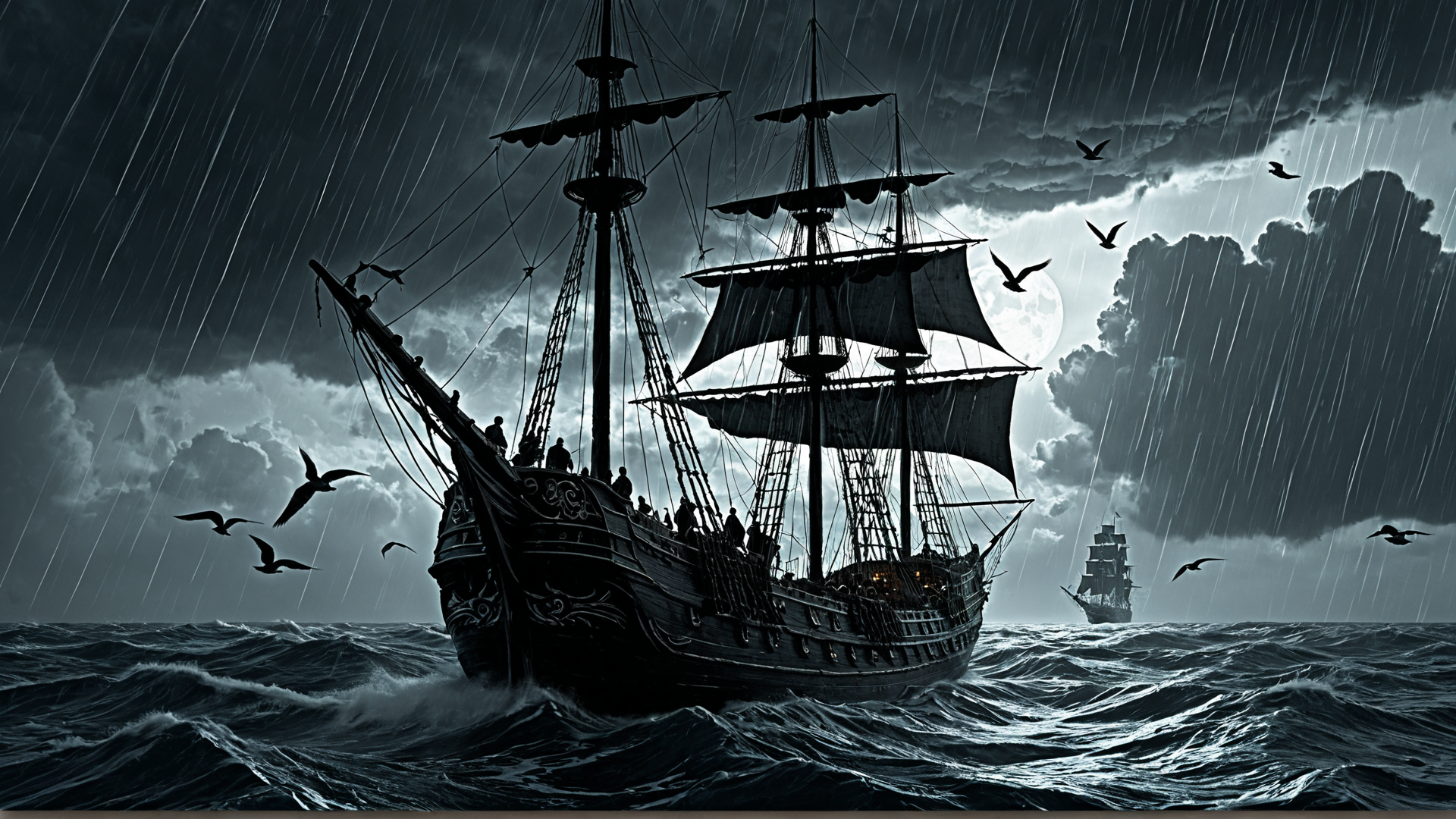 AI generated wallpaper featuring ship, galleon, seagulls
