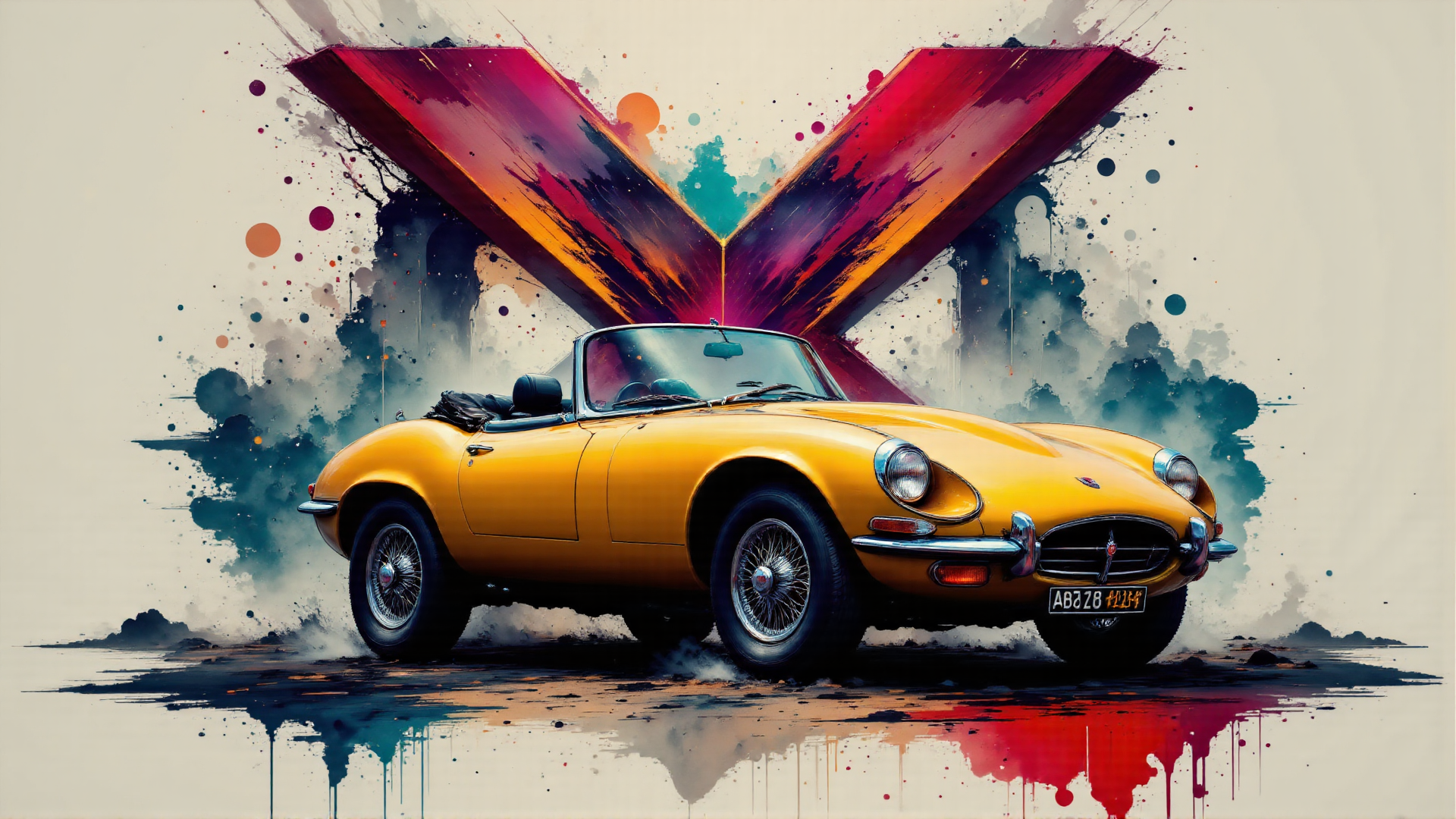 AI generated wallpaper featuring car, convertible, painting, splash, v